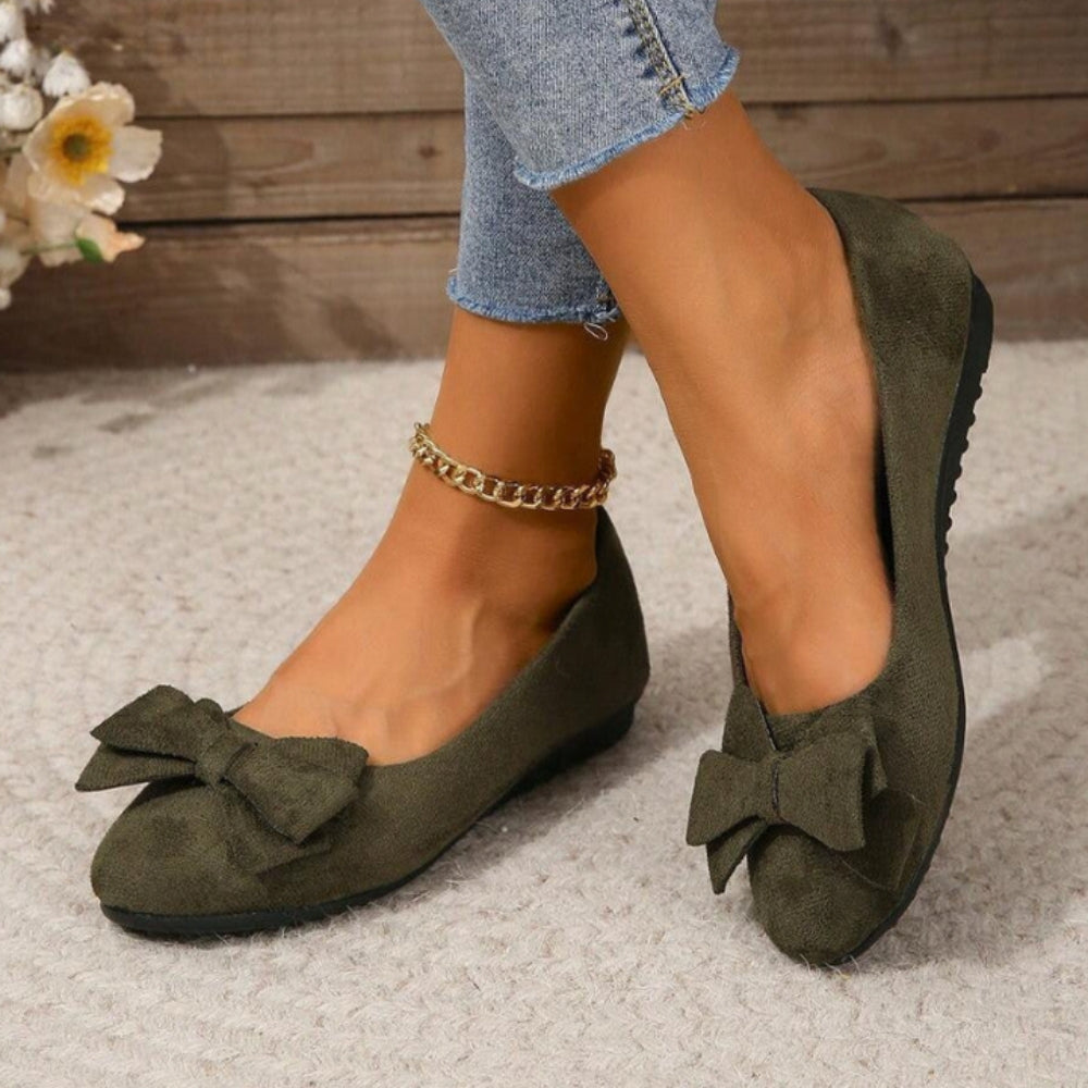 Klassische, bequeme und elegante Ballerinas für Damen mit Schleife, runder Spitze und flachem Absatz – Alltagsschuhe | Sansoti