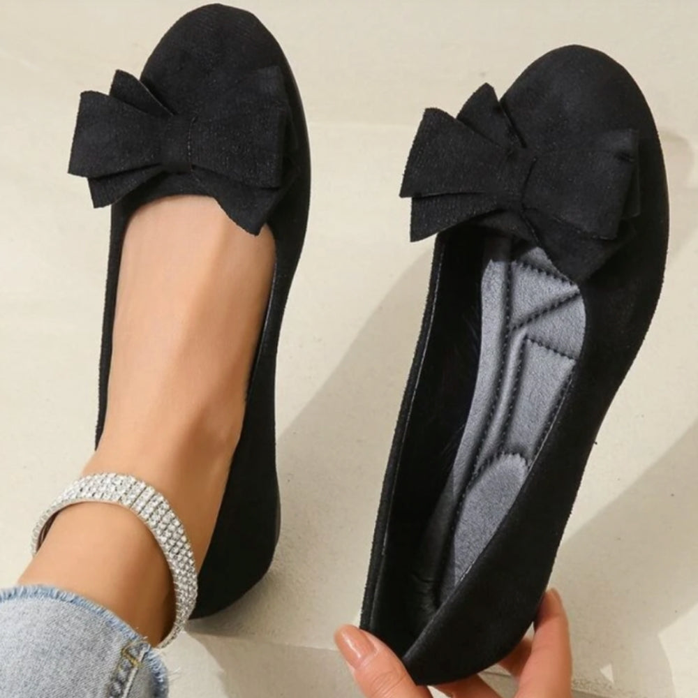 Klassische, bequeme und elegante Ballerinas für Damen mit Schleife, runder Spitze und flachem Absatz – Alltagsschuhe | Sansoti
