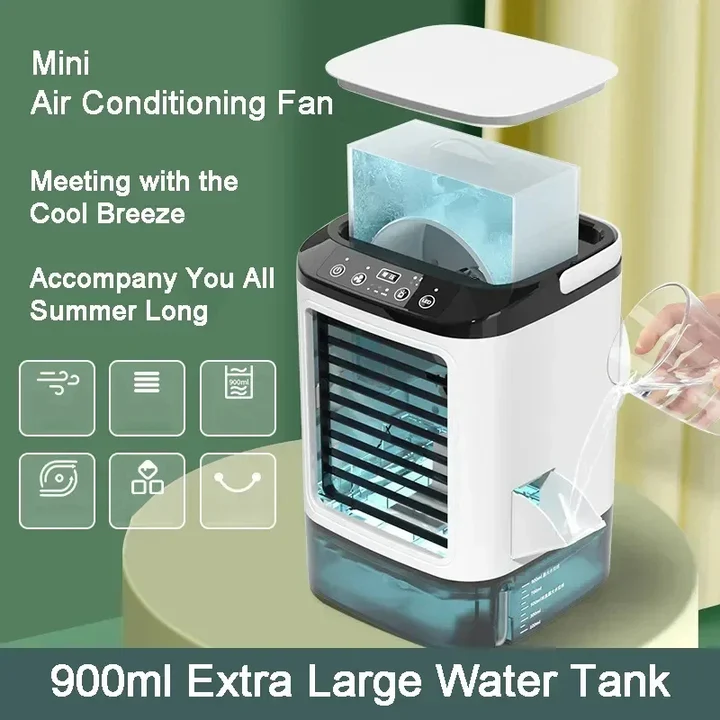 Mobiele Aircooler 900 ml – Draagbare Luchtkoeler met 3 Standen en LED Sfeerverlichting | Sansoti