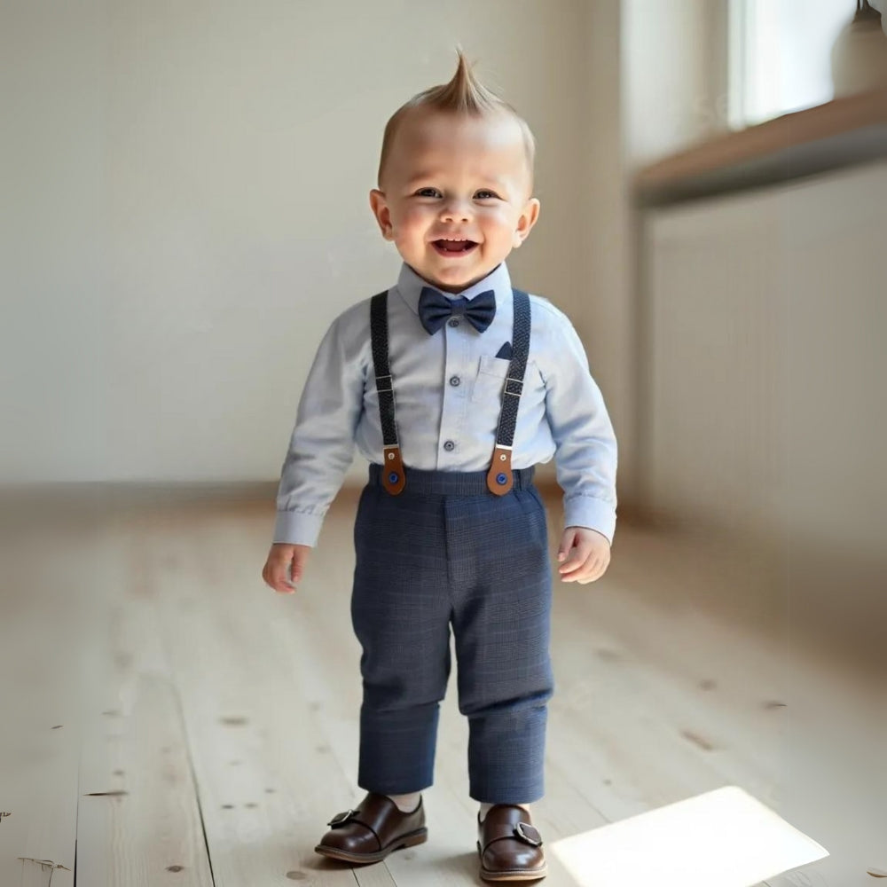 3-Delig Jongenspak met Blauw Overhemd, Gilet en Broek voor Feestelijke Gelegenheden, Ceremonies en Bruiloften | Sansoti