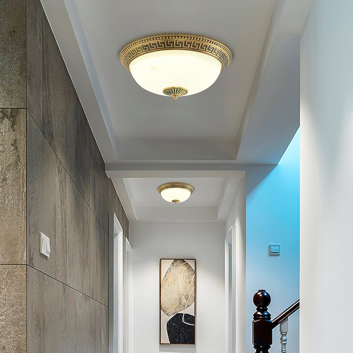 Deckenleuchte mit Glasschirm und Metallrahmen, E27-Fassung, integrierter LED, 30-50 cm, modernes Design für Wohnzimmer | Sansoti
