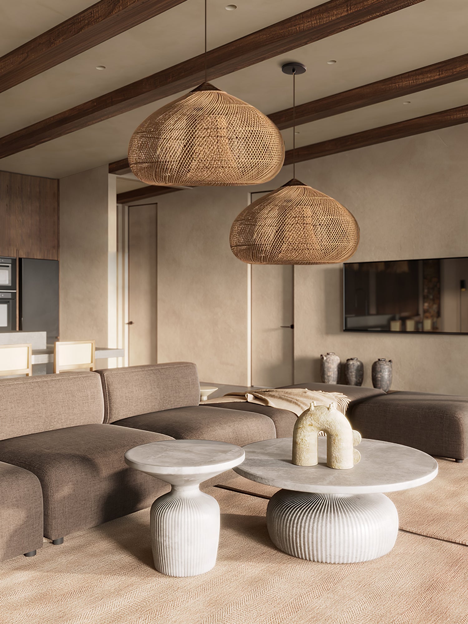 Handgevlochten Rotan Hanglamp – Javaanse Vlechtkunst in 4 Vormen & 3 Maten – Naturel of Zwart Rotan – E26/E27 Fitting – Scandinavisch Woonlicht | Sansoti