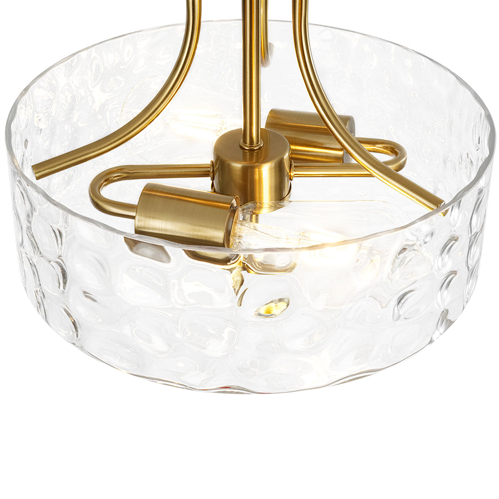 Glas-Deckenleuchte Drum Messing 30cm 2-flammig Hammerschlagglas Wohnzimmer Esszimmer Semi-Flush-Mount Badezimmer Eingang Flur Schlafzimmer | Restfield