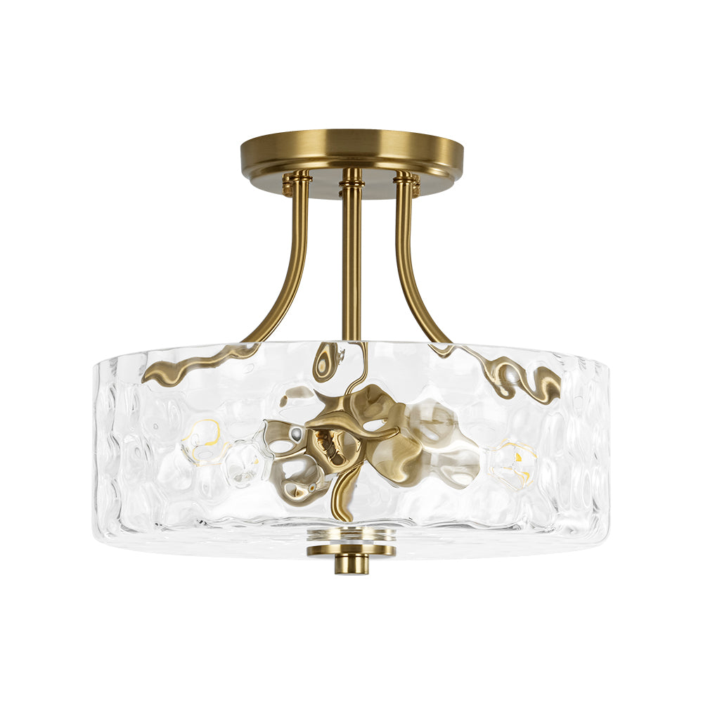 Glas-Deckenleuchte Drum Messing 30cm 2-flammig Hammerschlagglas Wohnzimmer Esszimmer Semi-Flush-Mount Badezimmer Eingang Flur Schlafzimmer | Restfield
