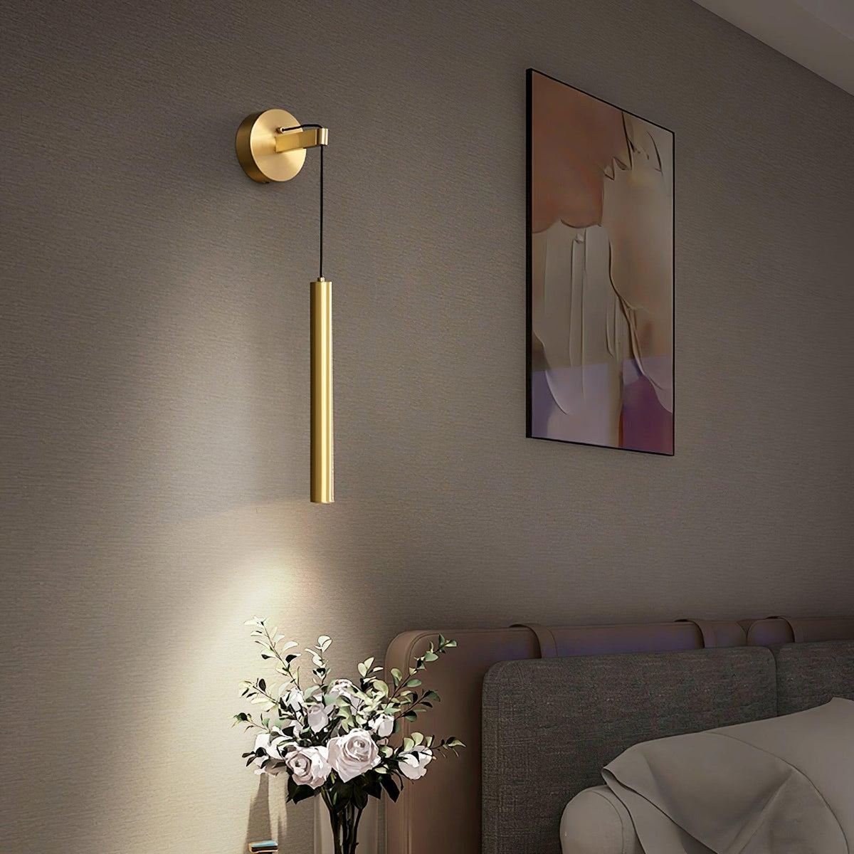 Minimalist Brass Wall Lamp LED Linear Design Scandinavian Modern Interior Ambient Lighting Living Room | Sansoti