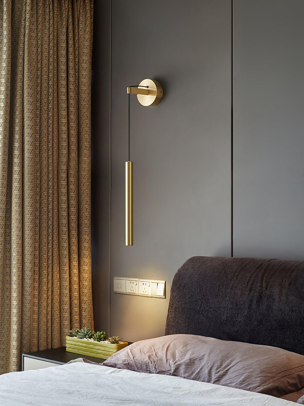 Minimalist Brass Wall Lamp LED Linear Design Scandinavian Modern Interior Ambient Lighting Living Room | Sansoti