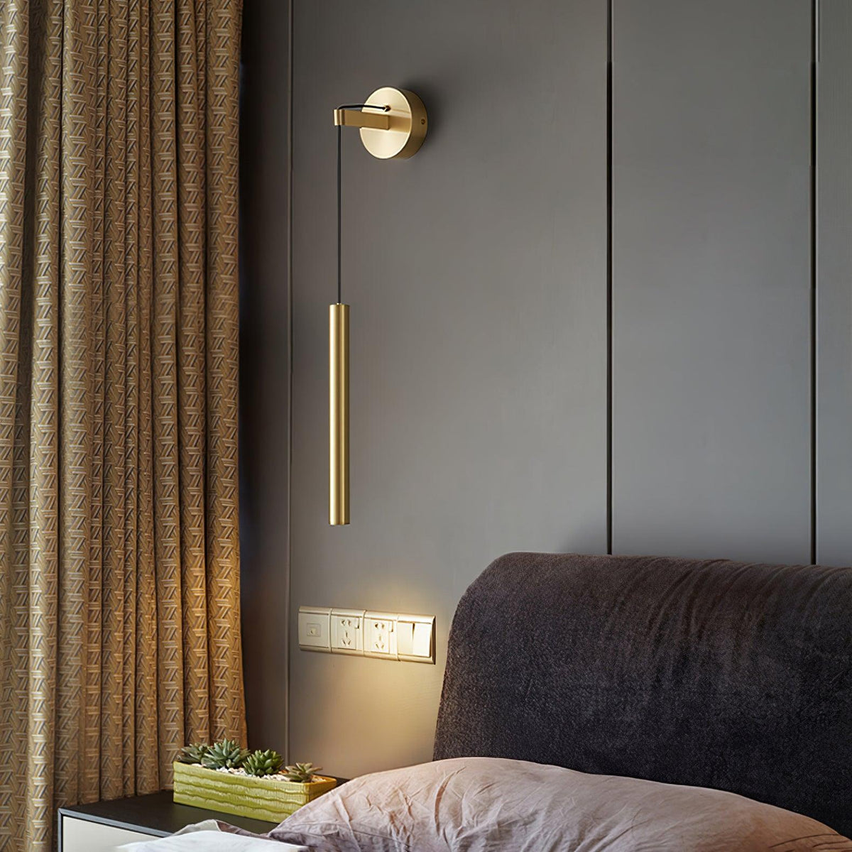 Minimalist Brass Wall Lamp LED Linear Design Scandinavian Modern Interior Ambient Lighting Living Room | Sansoti