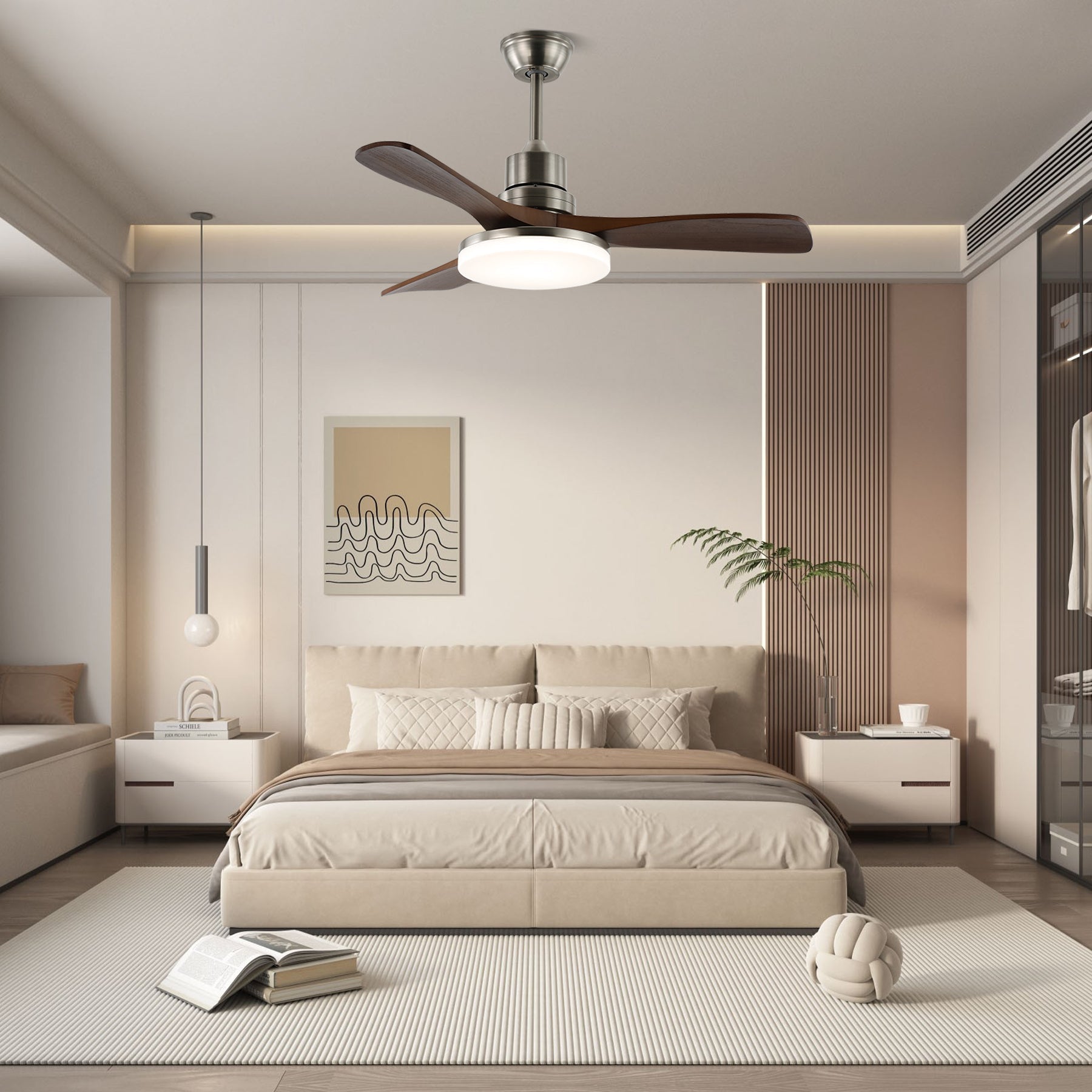 Plafondventilator met Verlichting en 6 Snelheden – Scandinavisch Design in Natuurlijke Houtafwerking | Sansoti