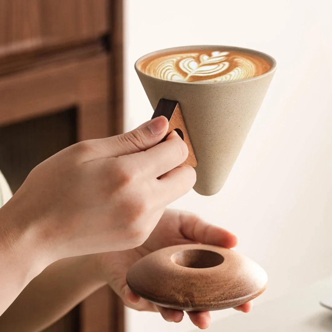 Keramische Koffiefilter met Handvat Acaciahout Pour-Over Dripper Langzame Koffiebereiding 250ml Handmatig | Sansoti