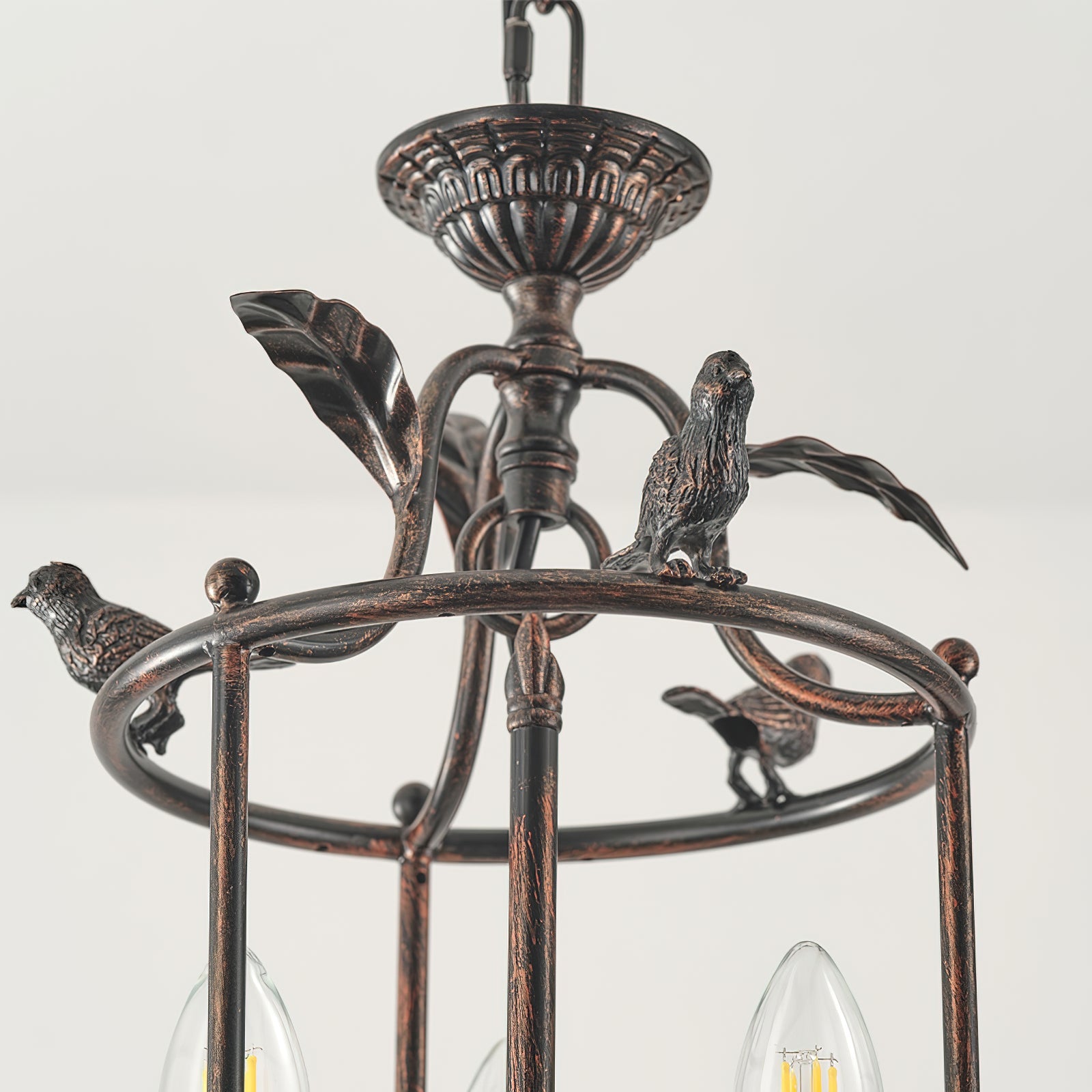Barocke Laternen-Hängeleuchte mit Vogel- und Blattdetails – Klassische 3-flammige Deckenleuchte in Gold oder Bronze | Restfield