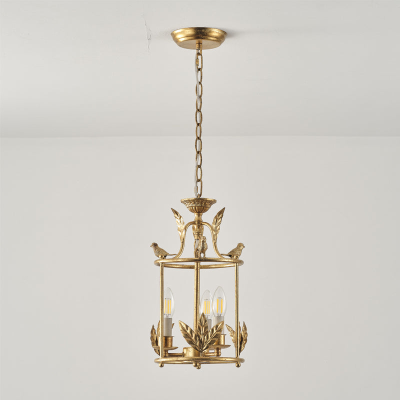 Barocke Laternen-Hängeleuchte mit Vogel- und Blattdetails – Klassische 3-flammige Deckenleuchte in Gold oder Bronze | Restfield