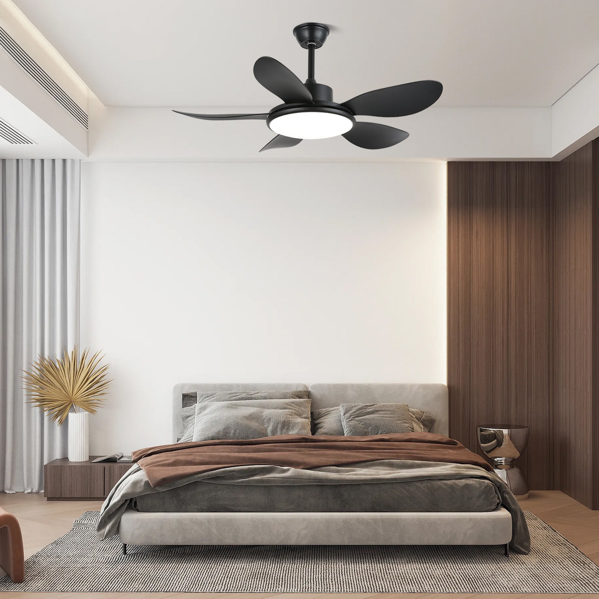Plafondventilator met LED-verlichting en afstandsbediening | Scandinavisch design met houtnerf afwerking | Sansoti