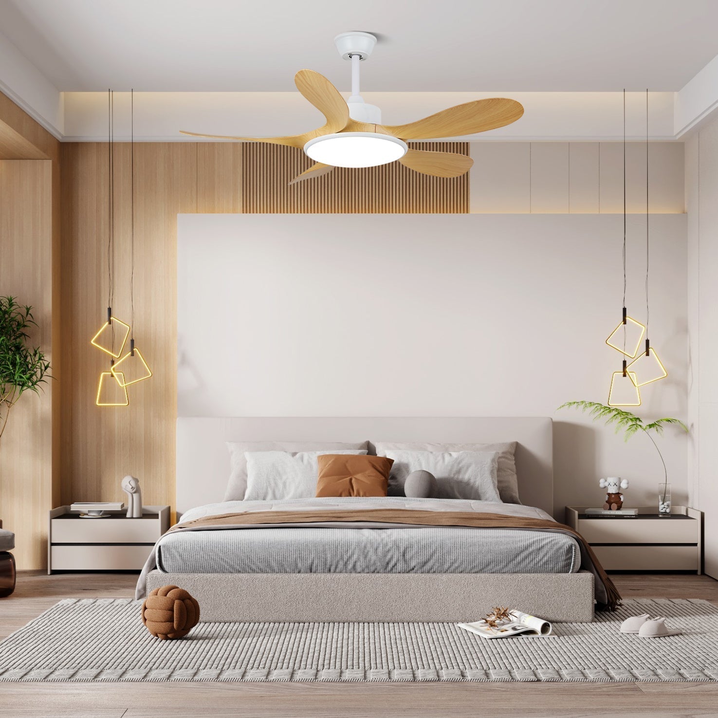 Plafondventilator met LED-verlichting en afstandsbediening | Scandinavisch design met houtnerf afwerking | Sansoti