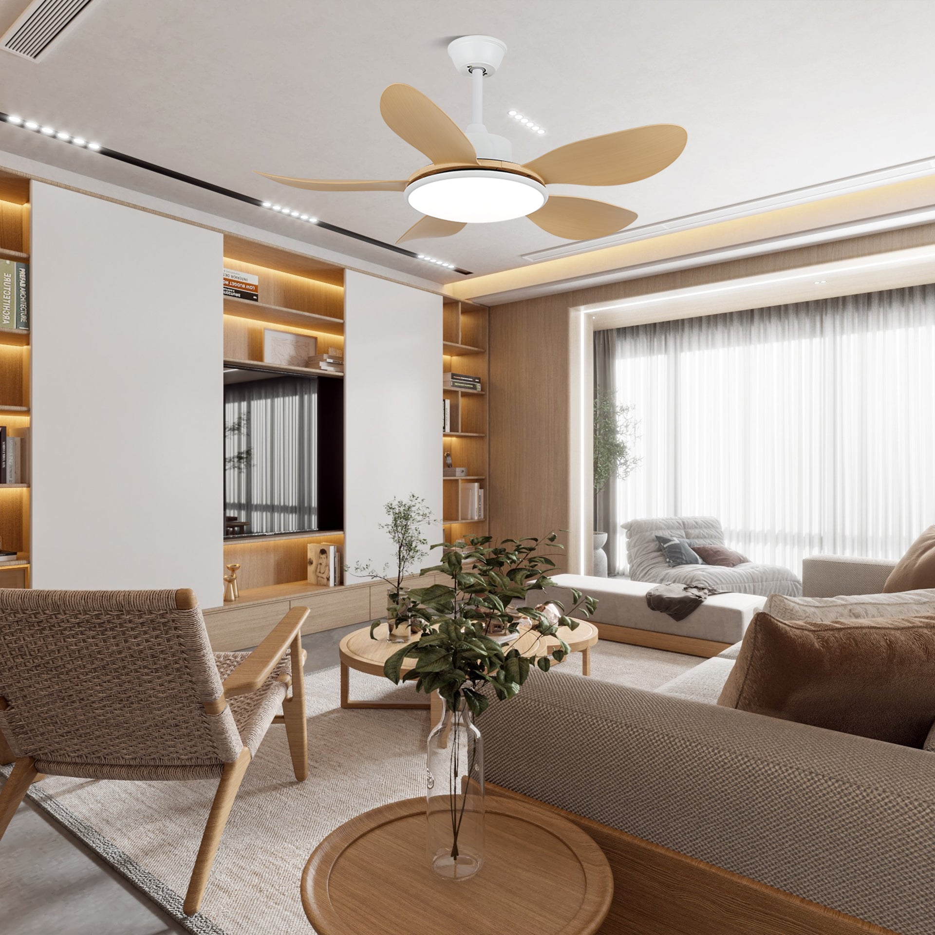 Plafondventilator met LED-verlichting en afstandsbediening | Scandinavisch design met houtnerf afwerking | Sansoti