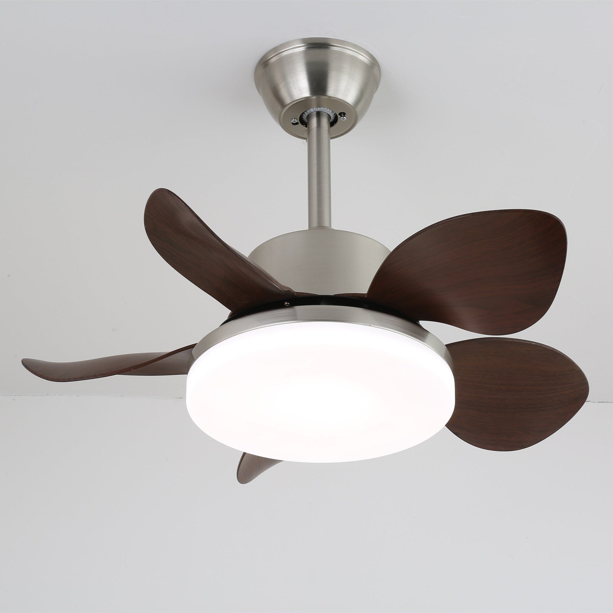 Plafondventilator Alenya met Houtlook en Geïntegreerde Verlichting Ø55cm 48W Grijsbruine Bladeren voor Alle Seizoenen | Sansoti