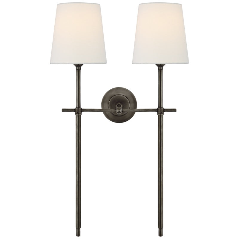 Wandlampe aus Messing mit Stoffschirm im minimalistischen Design, 1 oder 2 Leuchtstellen, für Wohnzimmer, Schlafzimmer und stilvolle Einrichtung | Sansoti