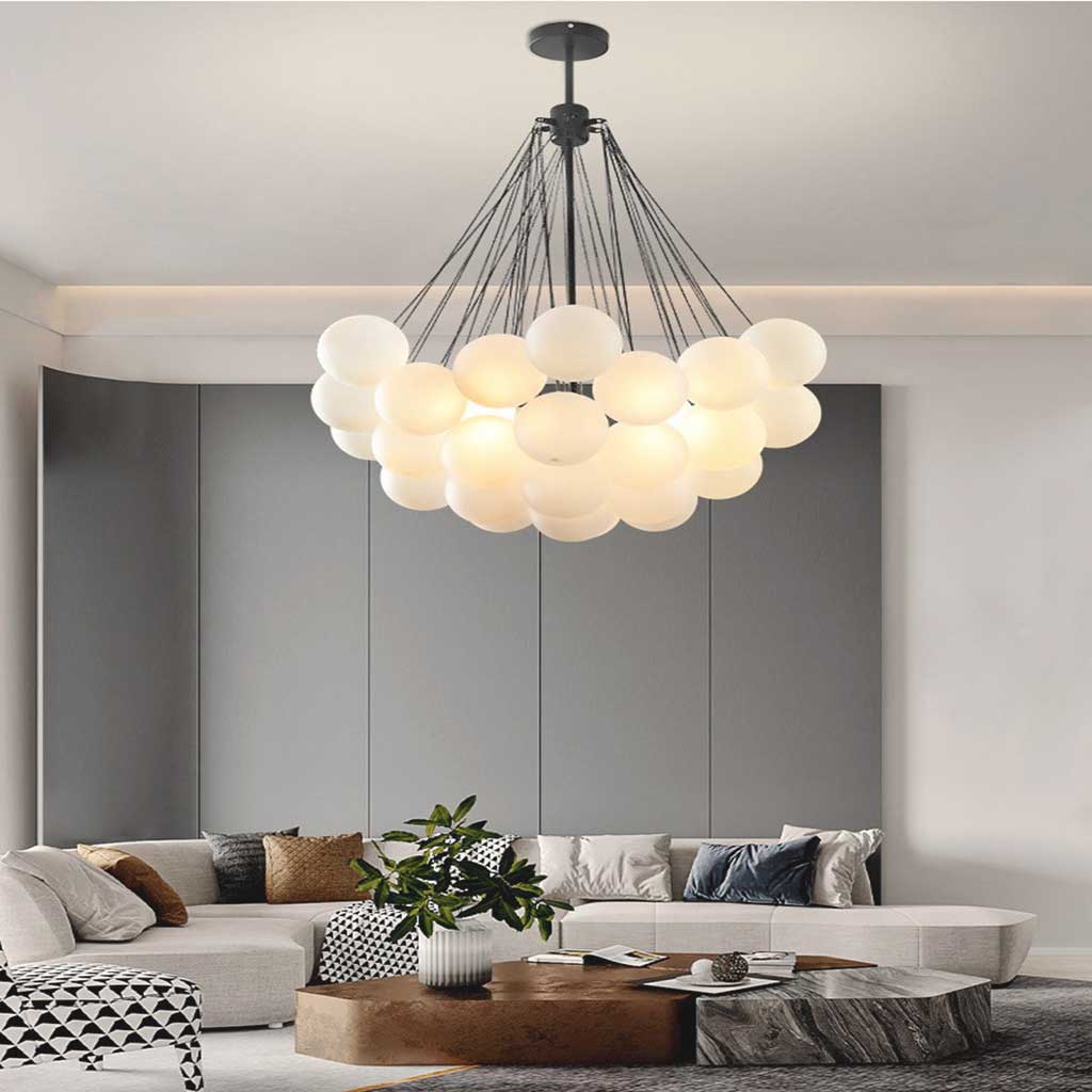 Glaskugel-Hängeleuchte mit Metallkette Schwarz Gold Verstellbare LED-Pendelleuchte Esszimmer Schlafzimmer | Sansoti