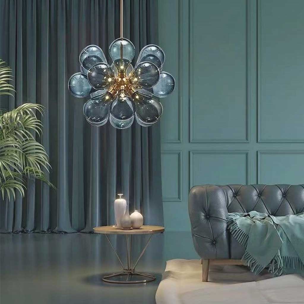 Glaskugel-Kronleuchter mit 18 Leuchtmitteln, Eisen, einstellbare Farbtemperatur, Wohnzimmer, Schlafzimmer | Sansoti