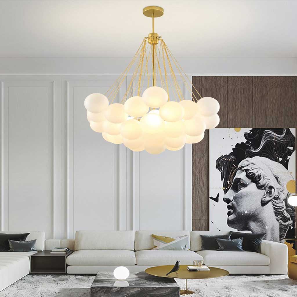 Glaskugel-Hängeleuchte mit Metallkette Schwarz Gold Verstellbare LED-Pendelleuchte Esszimmer Schlafzimmer | Sansoti