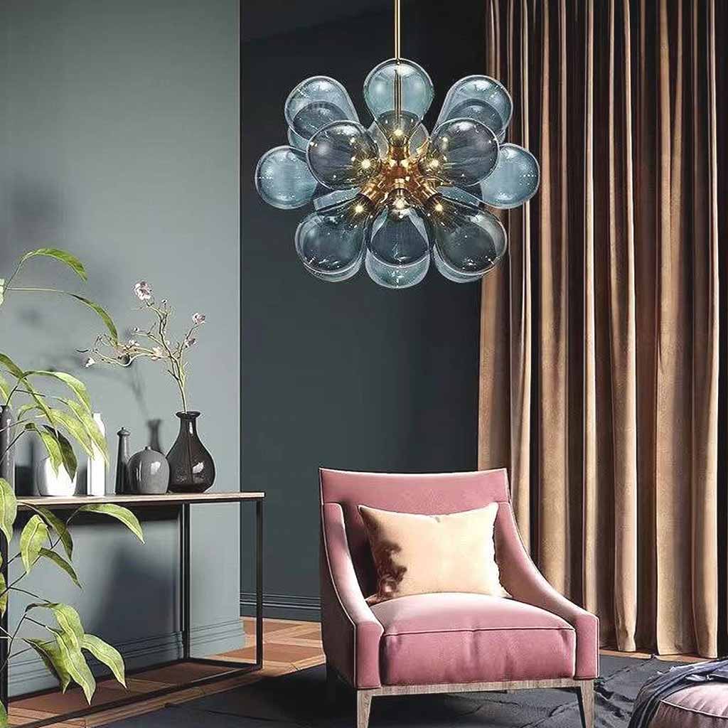 Glaskugel-Kronleuchter mit 18 Leuchtmitteln, Eisen, einstellbare Farbtemperatur, Wohnzimmer, Schlafzimmer | Sansoti