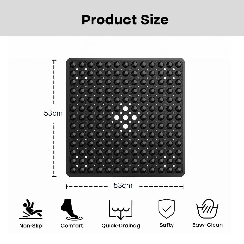 Antislip Badmat met Zuignappen – Veilig Vaste Mat voor Bad en Douche – Vierkant Design met Drainagegaten – PVC Douchevloermat – Machinewasbaarbaar | Sansoti