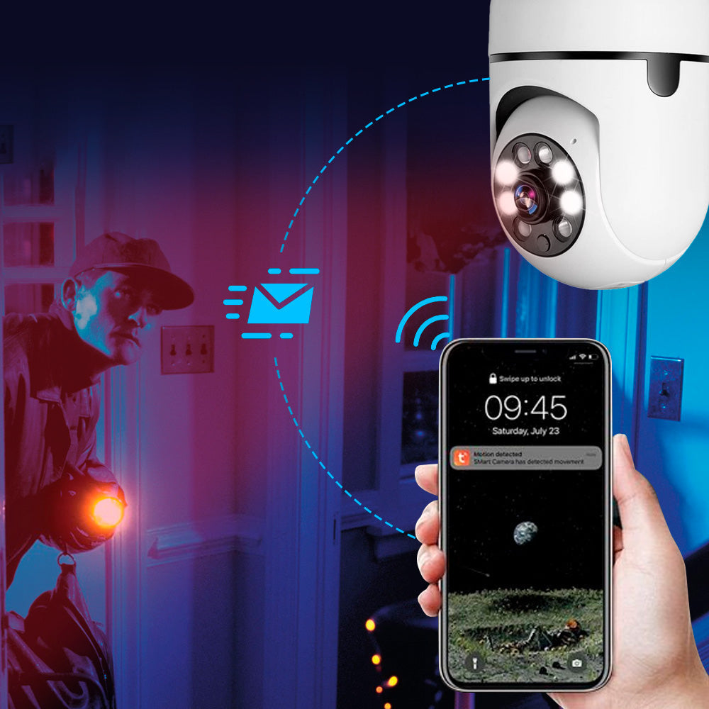 Slimme Beveiligingscamera Lamp met Zoom en Bewegingsdetectie | 4x Digitale Zoom | Nachtvisie | E27 Fitting | WiFi en App | Home Security | Sansoti