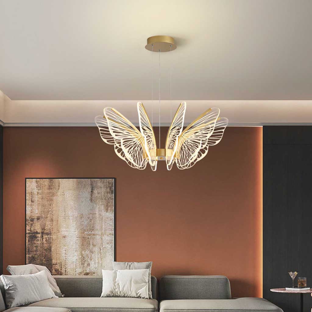Kroonluchter Metaal Acryl Goud Dimbaar LED Blaadjes Vlinders Eetkamer Slaapkamer Woonruimte Hangverlichting | Sansoti