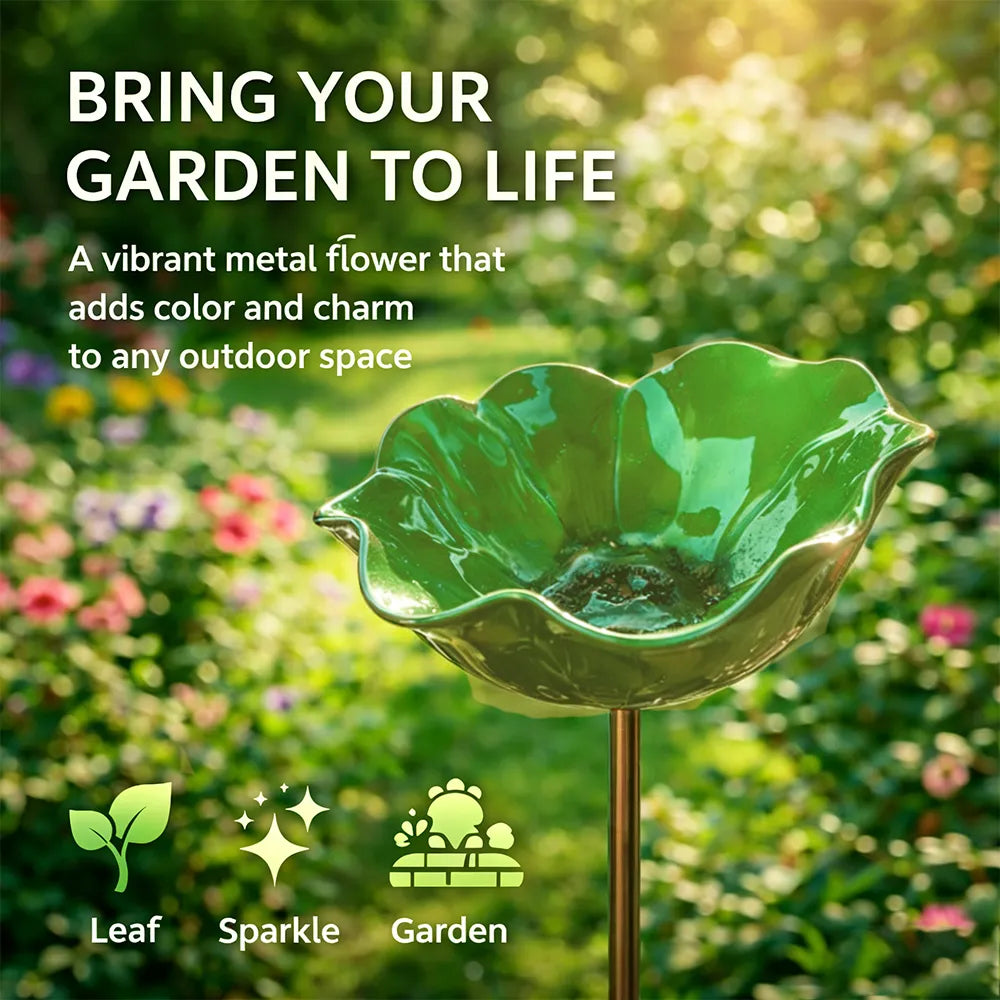 Decoratieve Metalen Tuinsteker met Vogelbad 60cm – Bloemvormig Waterstation voor Vogels en Insecten in 7 Kleuren | Sansoti