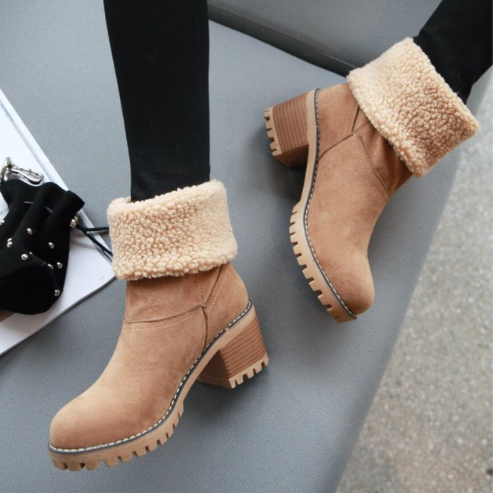 Damenstiefel mit weichem Futter und Absatz in Schwarz, Braun, Grau, Grün und Orange - Elegantes und bequemes Winterschuhwerk | Sansoti