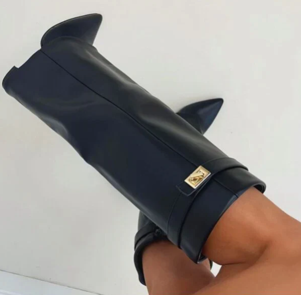 Dames Laarzen met Klapmouw 8,5 cm Blokhak Zacht Gevoerd 42 Zwart Beige Bruin | Sansoti