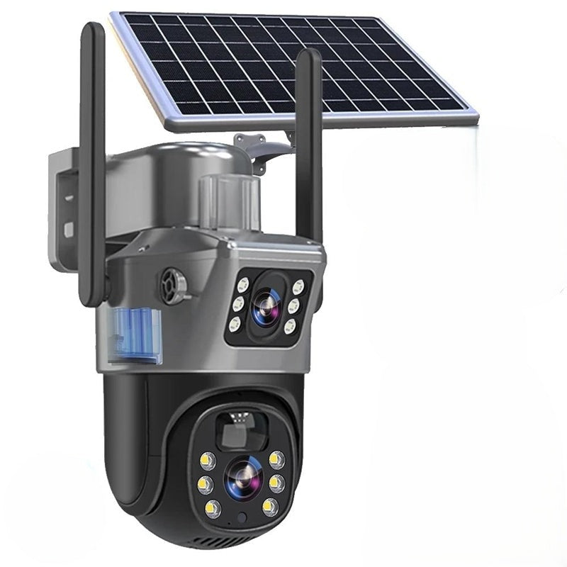 Caméra de surveillance 4K sans fil avec panneau solaire, rotation à 360°, vision nocturne et détection de mouvement, caméra extérieure | Sansoti