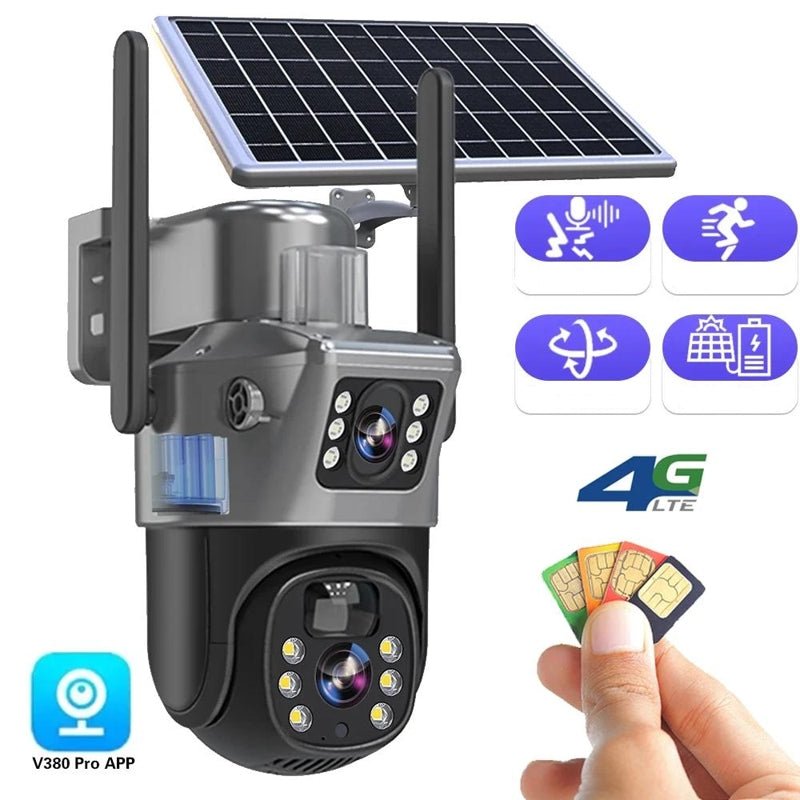 Draadloze Beveiligingscamera met Zonnepaneel 4K Dubbele Lens 10x Zoom 360° Rotatie IP66 Waterdicht Buiten | Sansoti