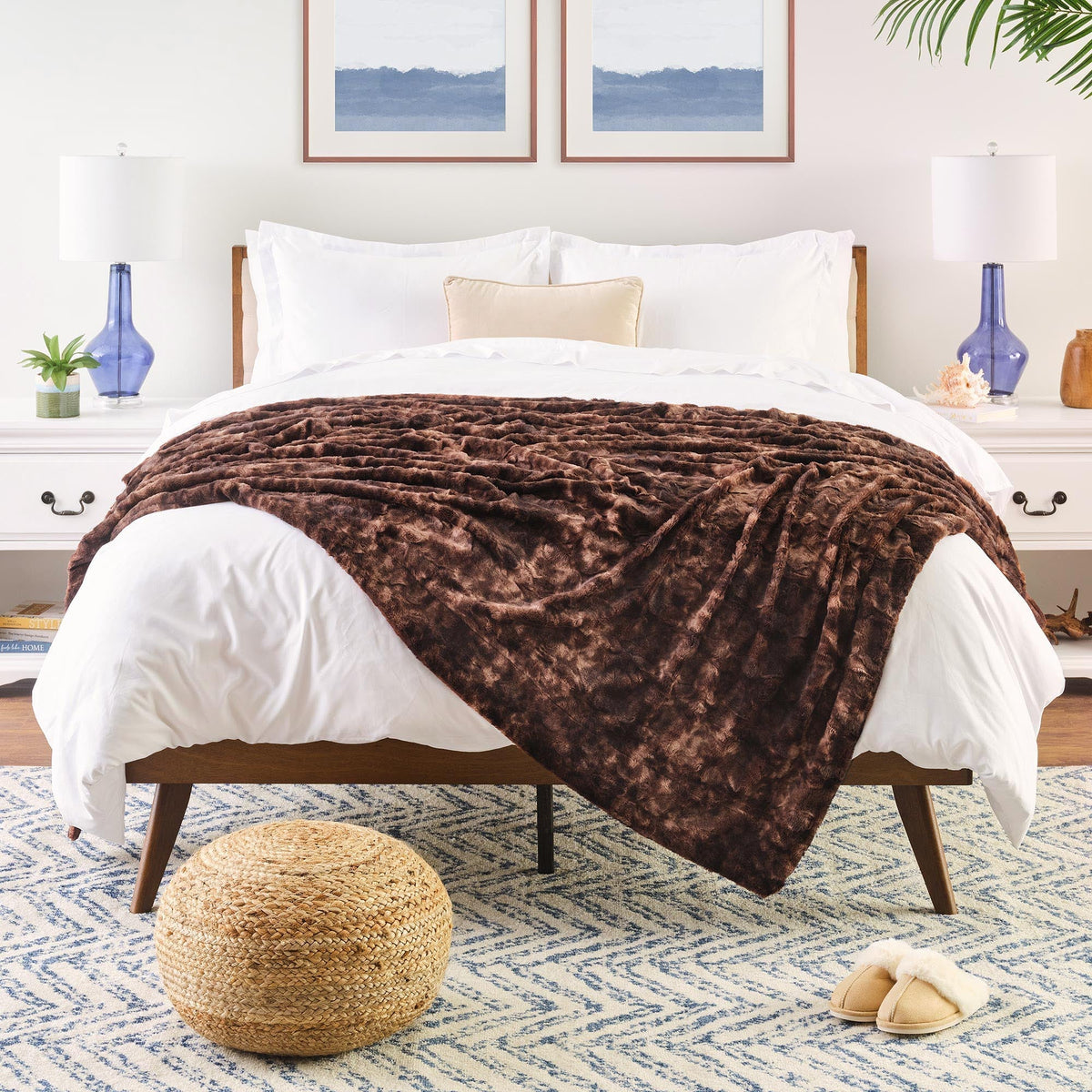 Double-Sided Throw with Wolf Design Faux Fur Luxury Fleece Living Room Bedroom Large Size Decorative | Sansoti