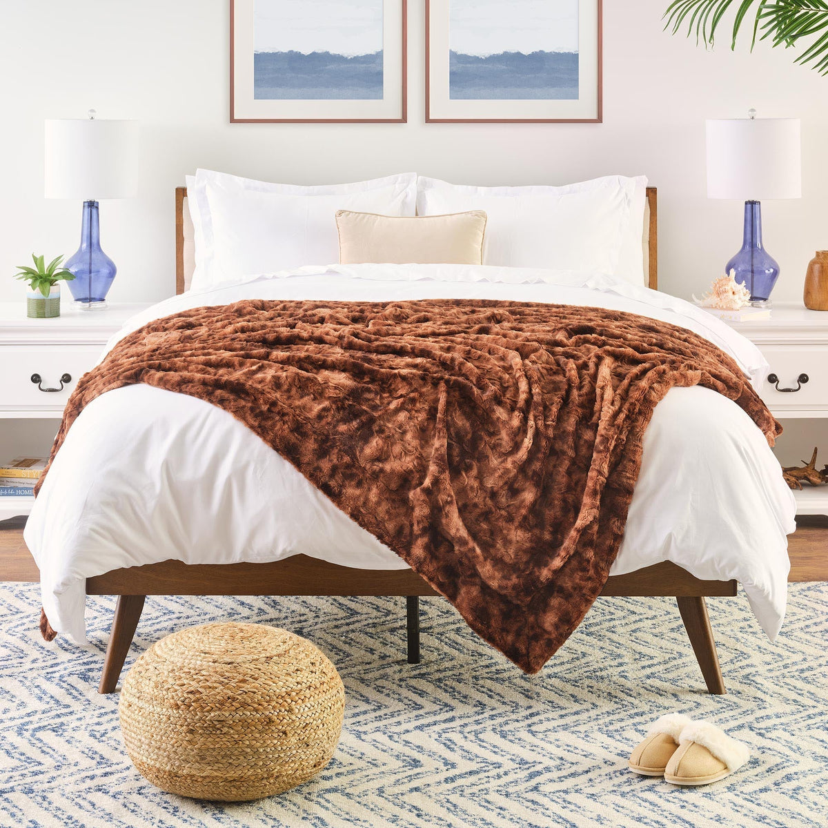 Double-Sided Throw with Wolf Design Faux Fur Luxury Fleece Living Room Bedroom Large Size Decorative | Sansoti