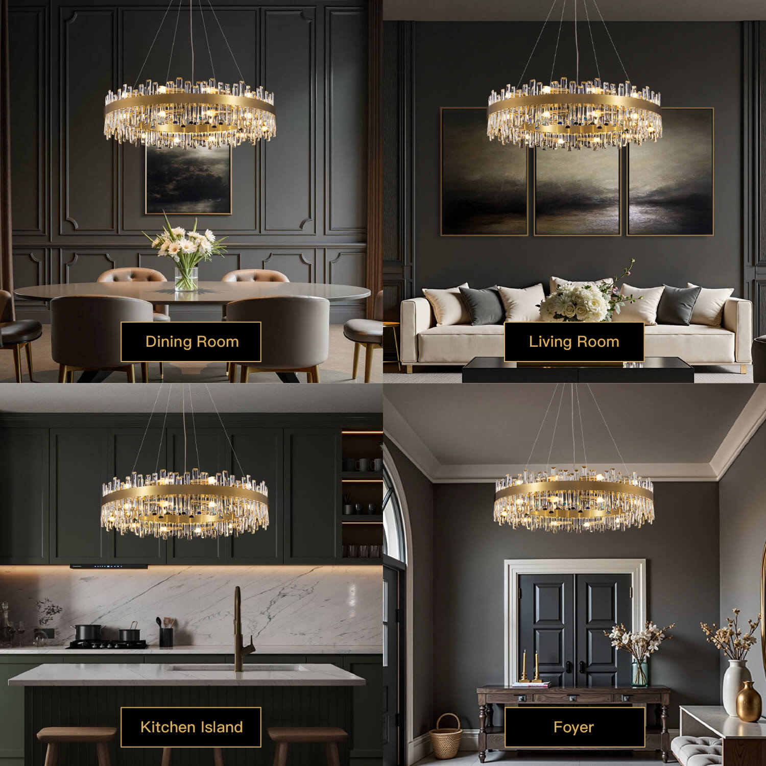 Lustre en cristal Rond Or Cristal K9 12-20 Lumières Luxe Plafonnier | Restfield