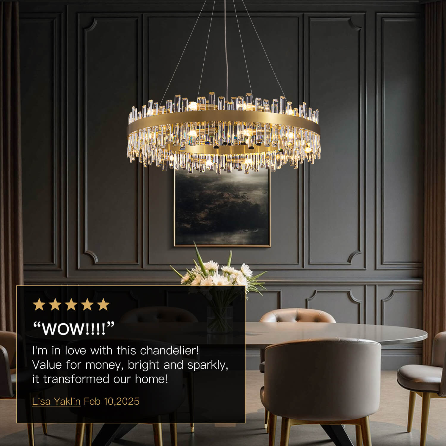Lustre en cristal Rond Or Cristal K9 12-20 Lumières Luxe Plafonnier | Restfield