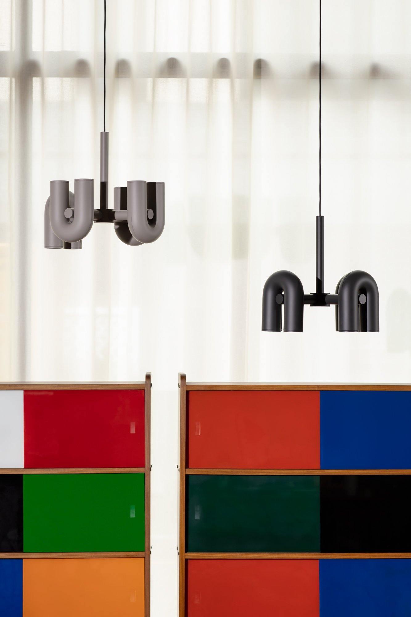 Modulaire Kroonluchter met U-Vormige Armen – Verstelbaar Design – Zwart, Grijs, Oranje of Blauw – 3, 4, 6 of 8 Lichtpunten – Modern Statement | Sansoti