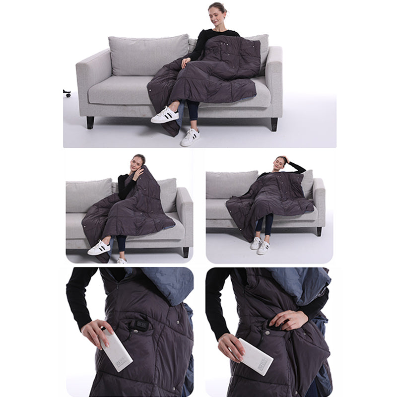 Tragbare beheizbare Decke mit Kapuze Gefüttert Fleece Oversize-Wickeldecke Lounge-Entspannungsdecke für zu Hause | Sansoti