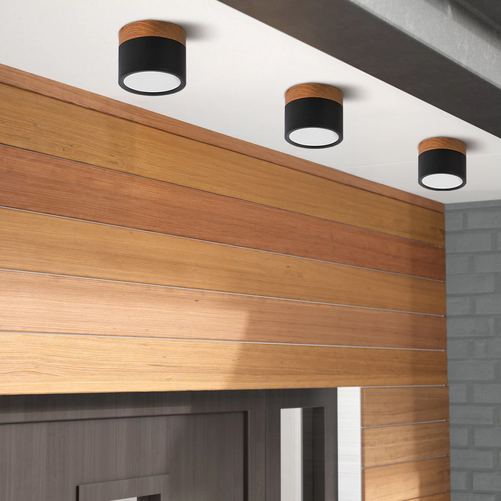 Cylinder kleine Deckenleuchte LED Holz modern Decke Flur Wohnzimmer kompakt Design | Restfield