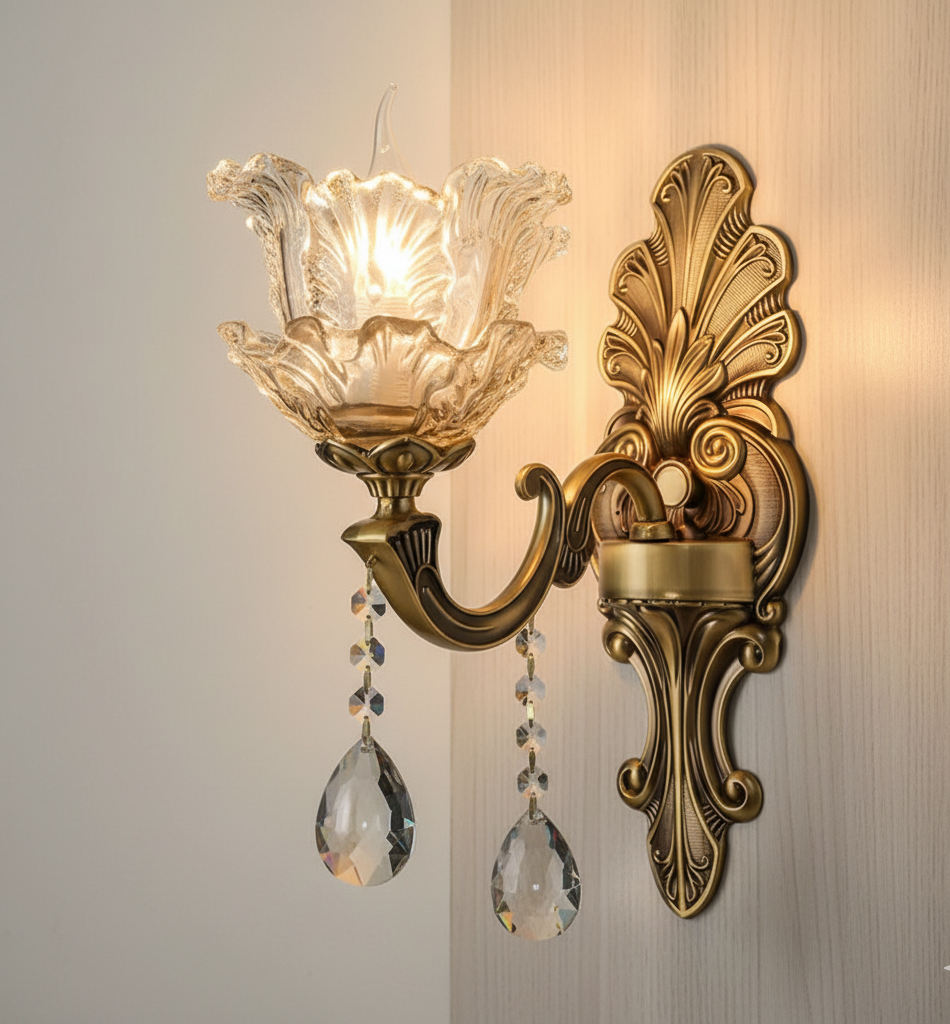 Vintage Wandlamp Goud Glas Dubbele Klassiek Warm Wit Licht Binnenwandlamp E14 Slaapkamer Woonkamer Hal Decoratief Verlichting Muurlamp | Sansoti