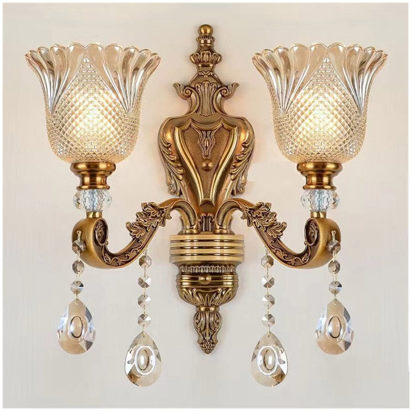 Vintage Wandlamp Goud Glas Dubbele Klassiek Warm Wit Licht Binnenwandlamp E14 Slaapkamer Woonkamer Hal Decoratief Verlichting Muurlamp | Sansoti
