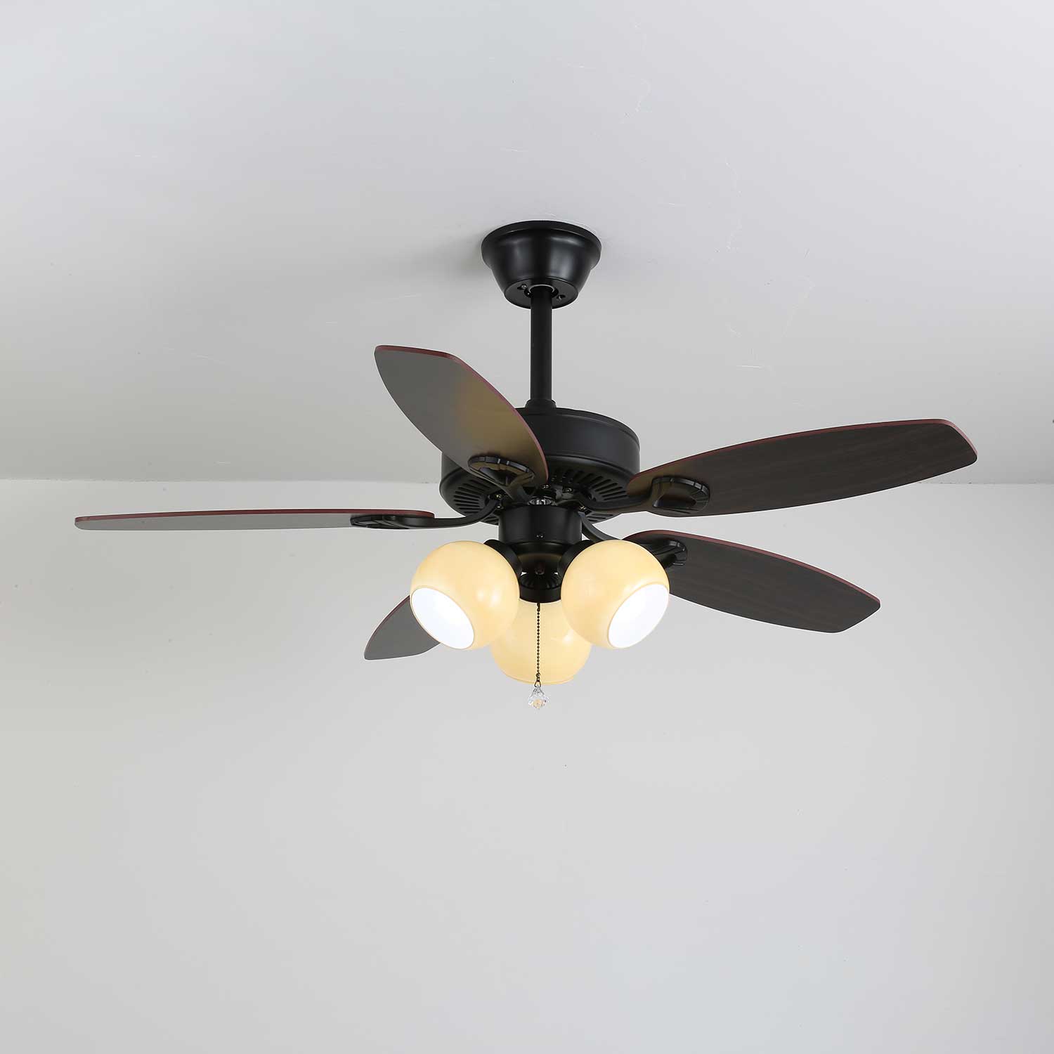 Plafondventilator met Verlichting Vintage Hout & Glas 107cm Scandinavische Stijl Retro Plafondlamp met Afstandsbediening | Sansoti