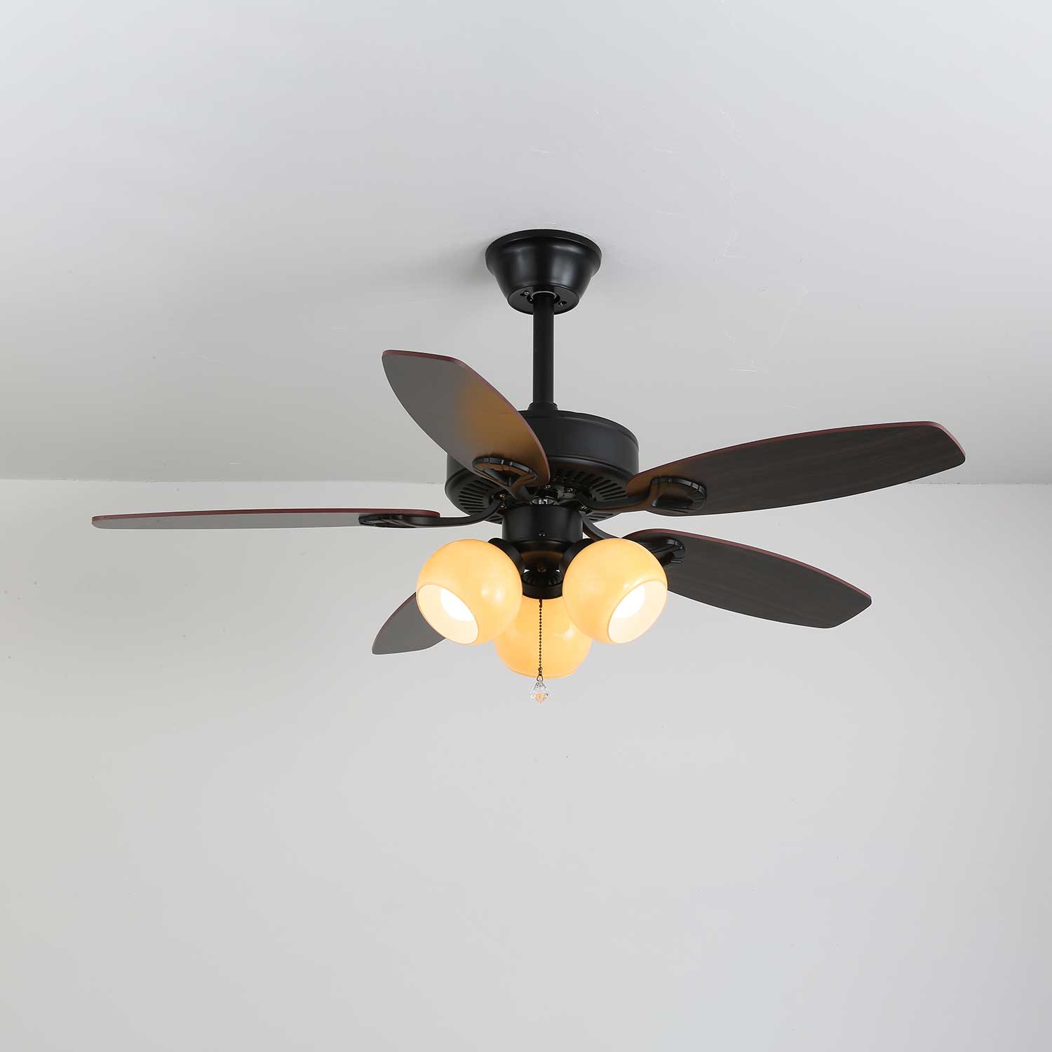 Plafondventilator met Verlichting Vintage Hout & Glas 107cm Scandinavische Stijl Retro Plafondlamp met Afstandsbediening | Sansoti