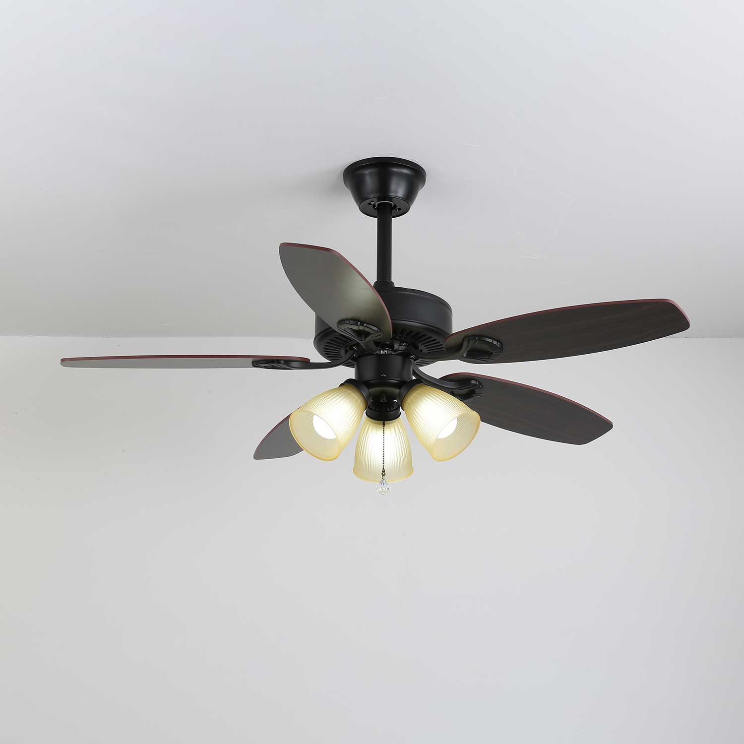 Plafondventilator met Verlichting Vintage Hout & Glas 107cm Scandinavische Stijl Retro Plafondlamp met Afstandsbediening | Sansoti