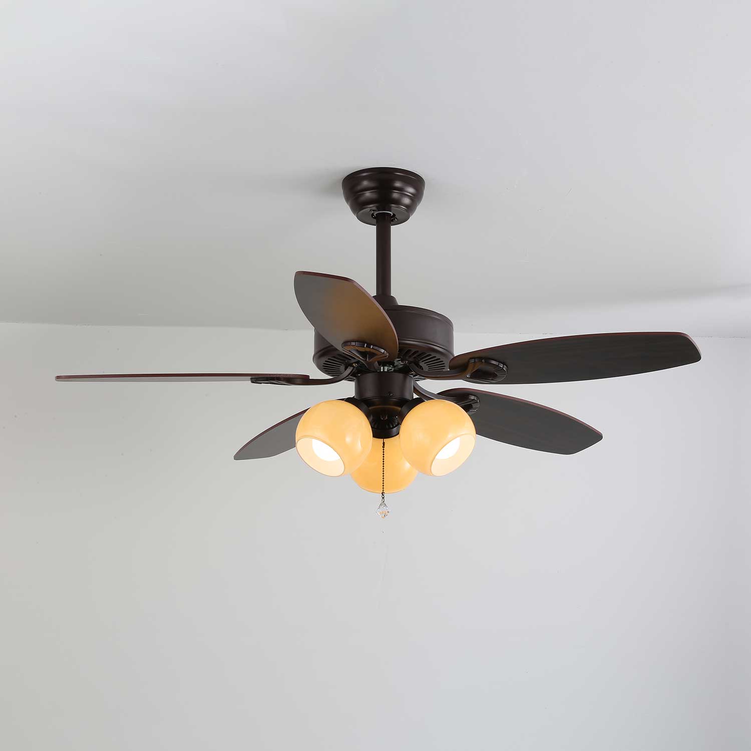 Plafondventilator met Verlichting Vintage Hout & Glas 107cm Scandinavische Stijl Retro Plafondlamp met Afstandsbediening | Sansoti