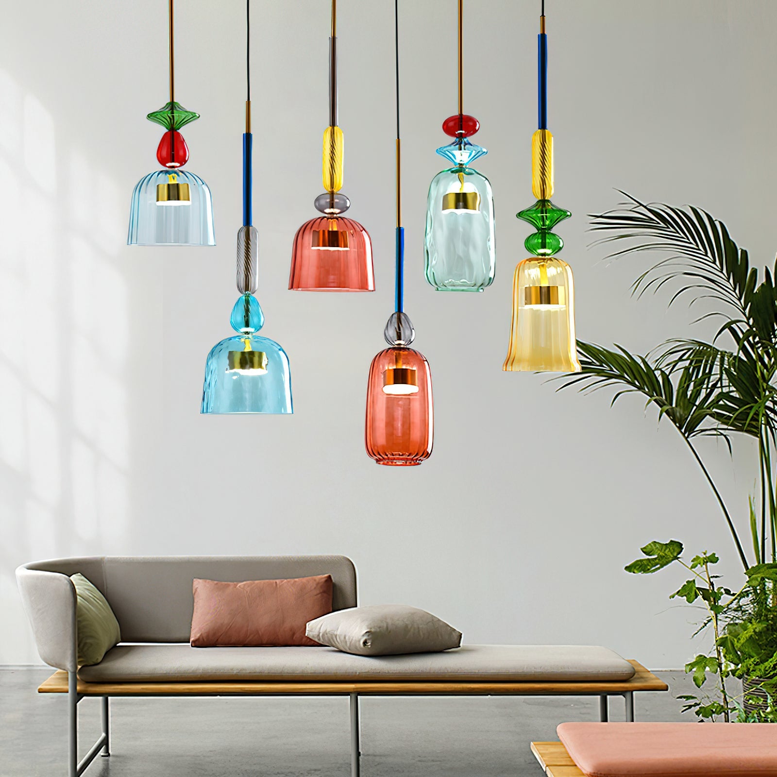 Glazen Hanglamp met Gekleurde Kap – Scandinavisch Verlichtingsdesign met Geïntegreerde LED – Macaron Jar Pendant Light | Sansoti