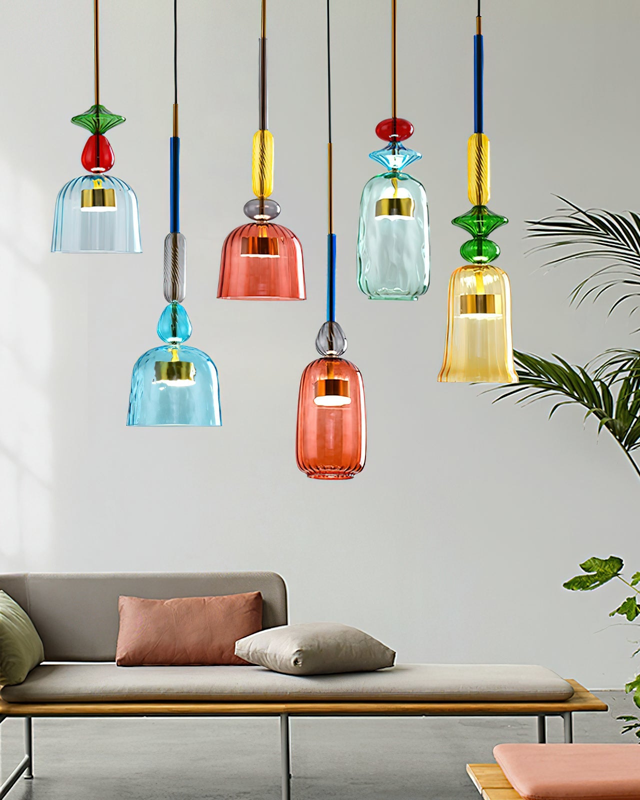 Glazen Hanglamp met Gekleurde Kap – Scandinavisch Verlichtingsdesign met Geïntegreerde LED – Macaron Jar Pendant Light | Sansoti