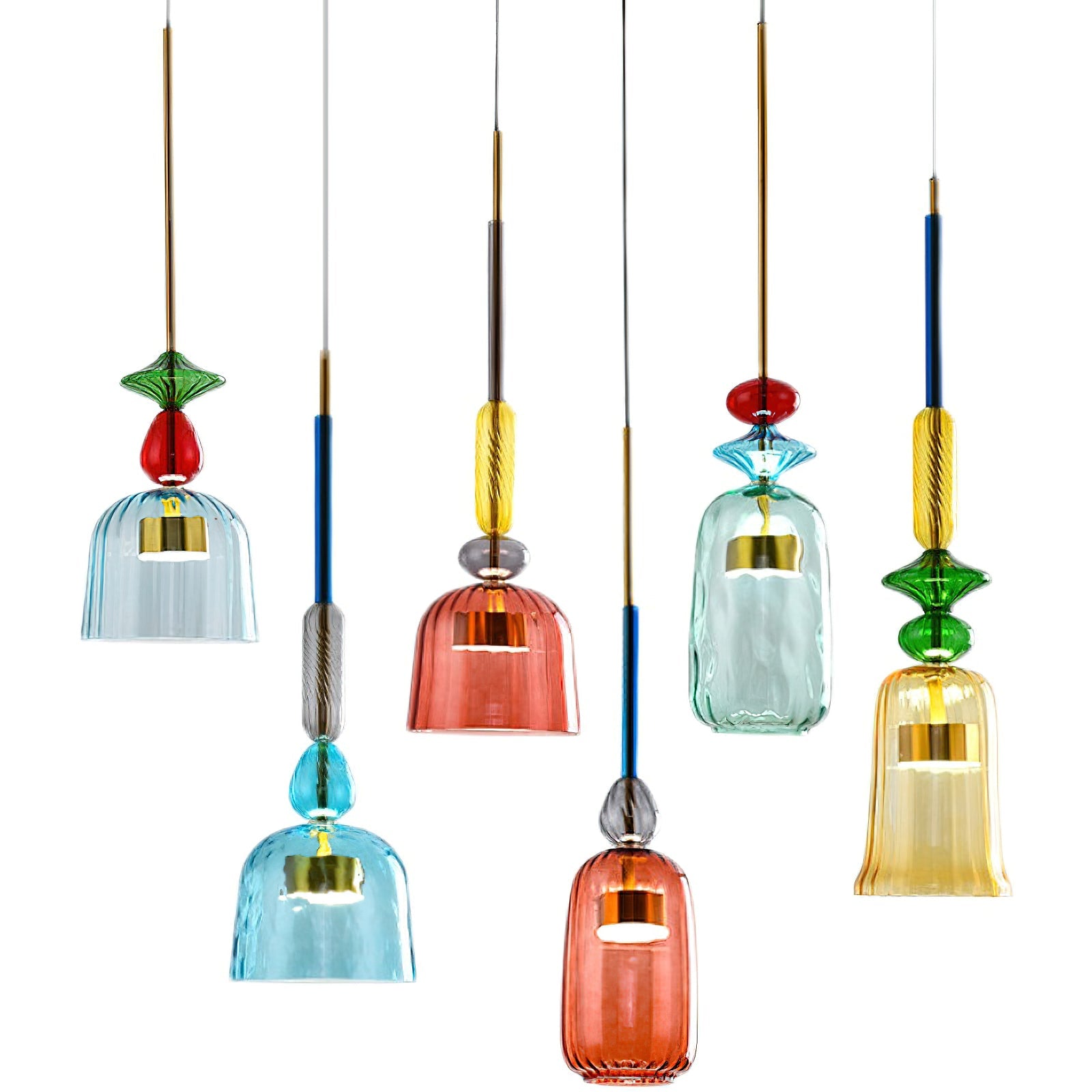Glazen Hanglamp met Gekleurde Kap – Scandinavisch Verlichtingsdesign met Geïntegreerde LED – Macaron Jar Pendant Light | Sansoti