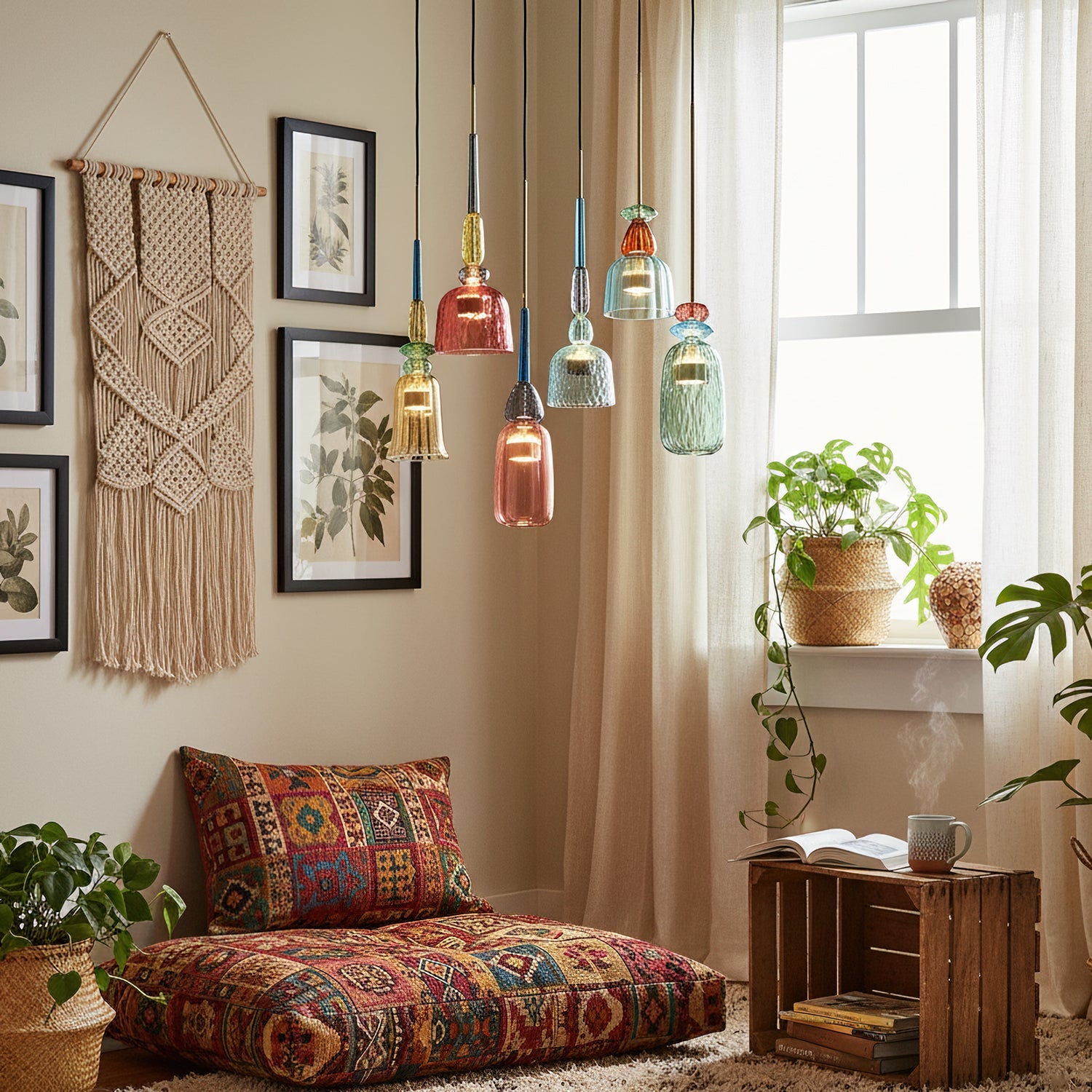 Glazen Hanglamp met Gekleurde Kap – Scandinavisch Verlichtingsdesign met Geïntegreerde LED – Macaron Jar Pendant Light | Sansoti