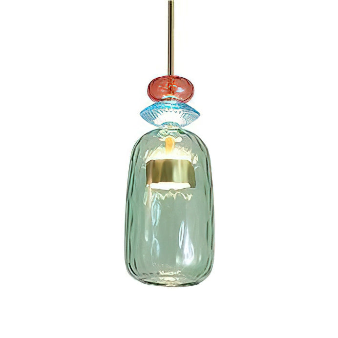 Glazen Hanglamp met Gekleurde Kap – Scandinavisch Verlichtingsdesign met Geïntegreerde LED – Macaron Jar Pendant Light | Sansoti